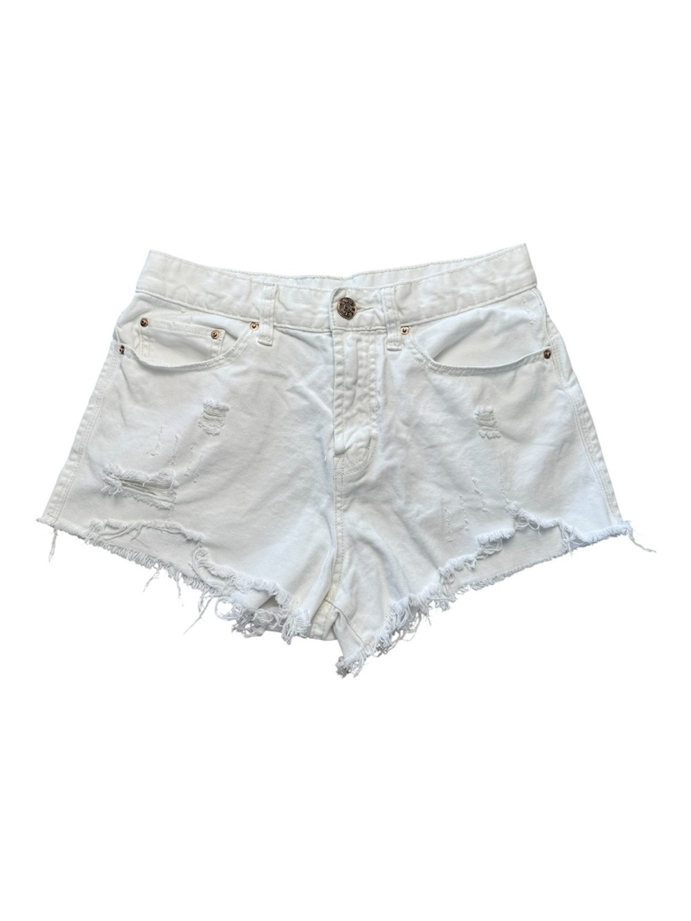 BDG White Distressed Frayed Hem Denim Shorts Size 28 - Cotton High-waisted